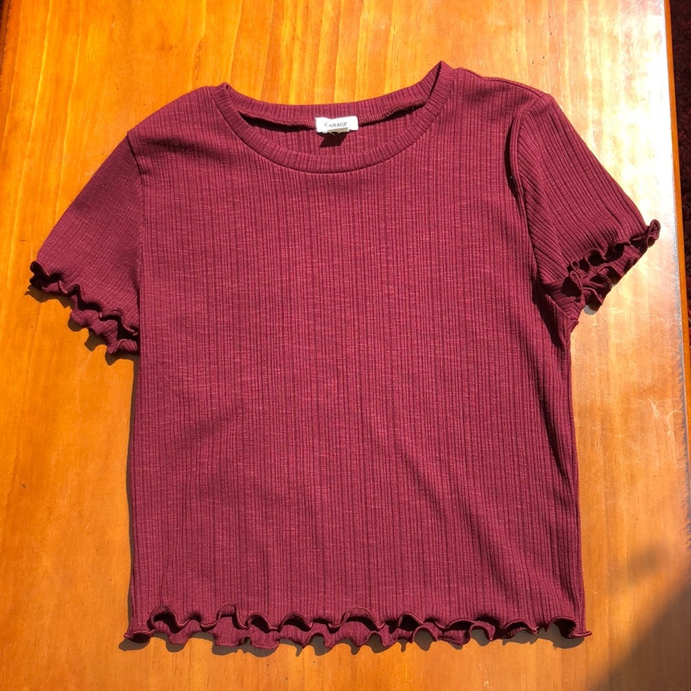 Garage Burgundy Cropped Ruffle Shirt